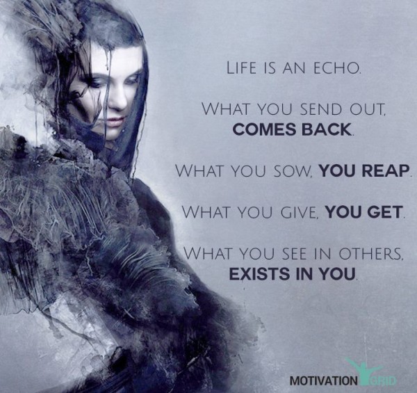 Life is an echo. What you send out, comes back. What you sow, you reap. What you give, you get. What you see in others, exists in you.