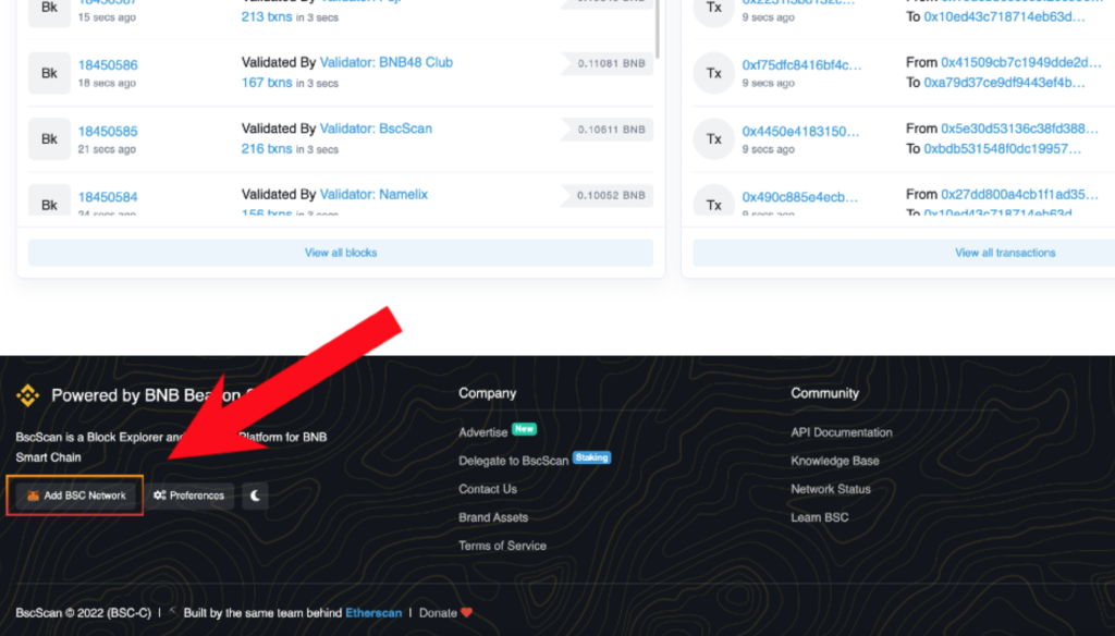 add binance smart chain network button to metamask