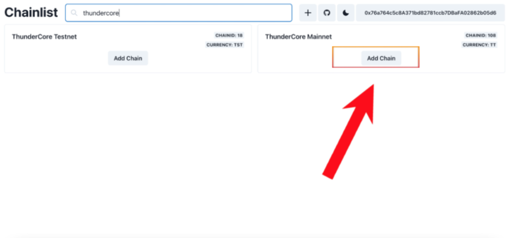 step 2, search in thundercore on chainlist website